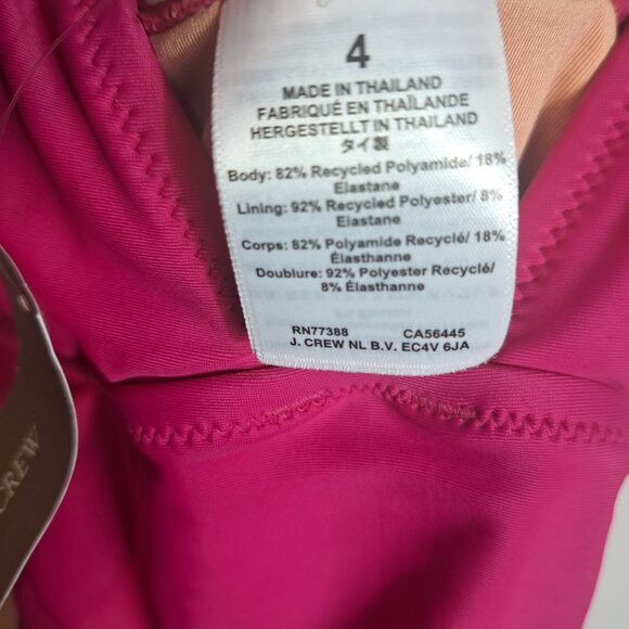 NWT J. Crew Long-Torso Ruched V-Neck One-Piece Swim Radiant Fuchsia Pink Size 4 - Picture 9 of 11